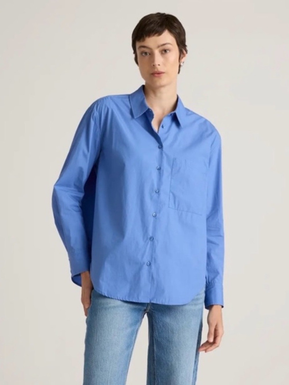 NWOT Quince Organic Cotton Poplin Long-Sleeve Boyfriend Shirt True Blue XL